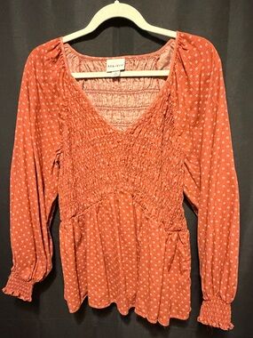 Smocked V-Neck Peasant Blouse